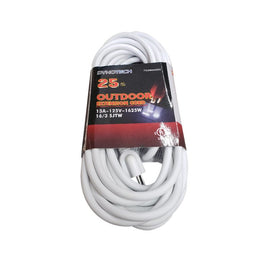 Dynotech Power Extension Cord, 16 AWG, White, 25 ft