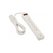 Dynotech Power Strip, 6-Outlet, 16 AWG Flat Plug, White, 3 ft