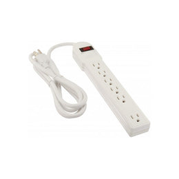 Dynotech Power Strip, 6-Outlet, 16 AWG Flat Plug, White, 3 ft