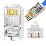 DynoTech CAT6 Easy Pass-Through RJ45 Connector, Gold Plated, 50-Pack