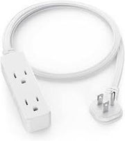 Dynotech Power Strip, 3-Outlet, 16 AWG Flat Cable & Flat Plug, White, 6 ft