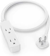 Dynotech Power Strip, 3-Outlet, 16 AWG Flat Cable & Flat Plug, White, 6 ft