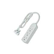 Dynotech Power Strip, 3-Outlet, 16 AWG Flat Plug, White, 1.5 ft