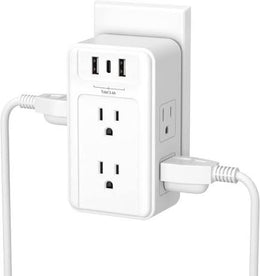 Dynotech Wall Direct Plug, 6-Outlet, White, 15A, 125VAC