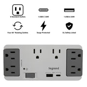 On-Q 6-Outlet Enclosure Surge Protector, USB-A/USB-C
