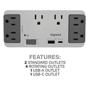 On-Q 6-Outlet Enclosure Surge Protector, USB-A/USB-C